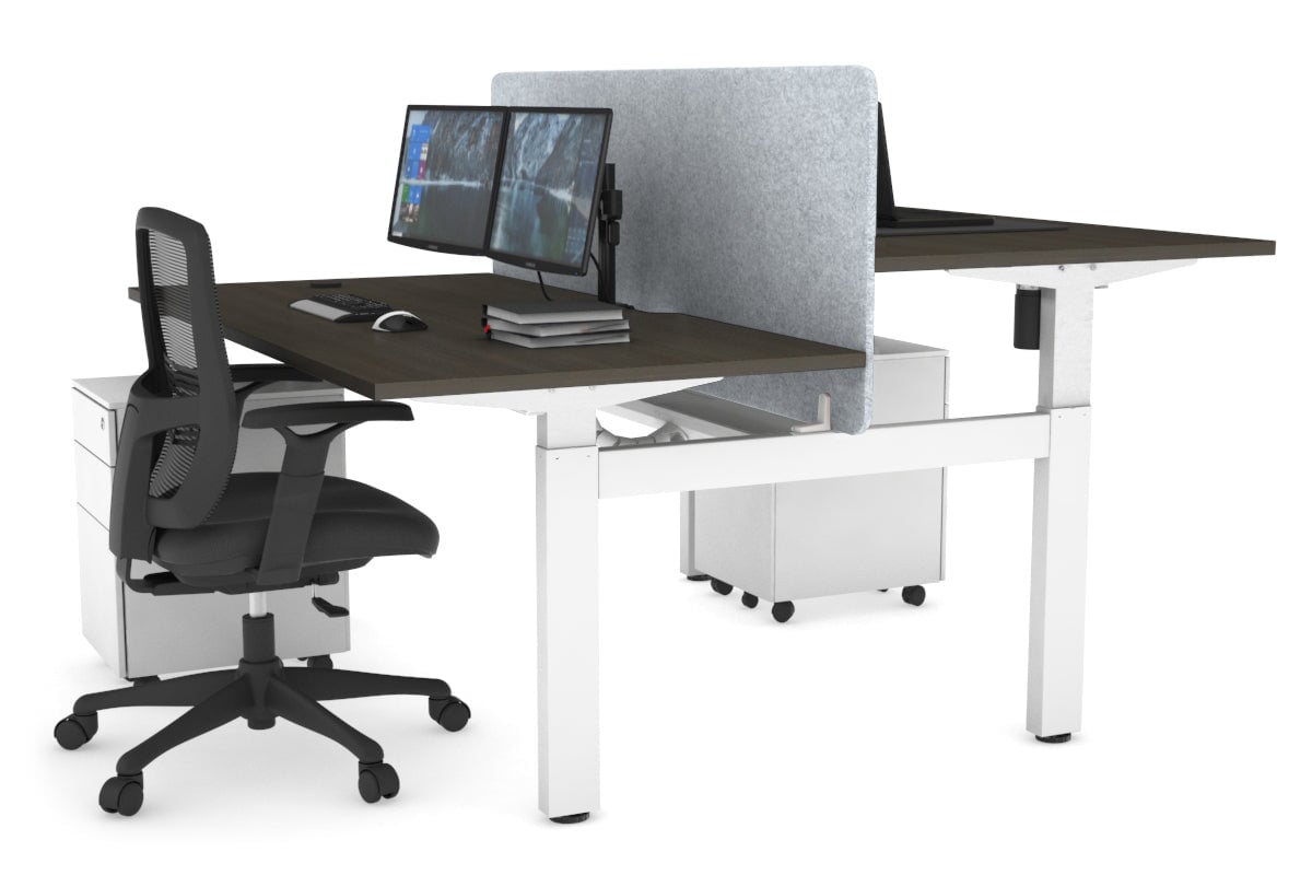 Just Right Height Adjustable 2 Person H-Bench Workstation - White Frame [1200L x 800W with Cable Scallop] Jasonl dark oak light grey echo panel (820H x 1200W) white cable tray