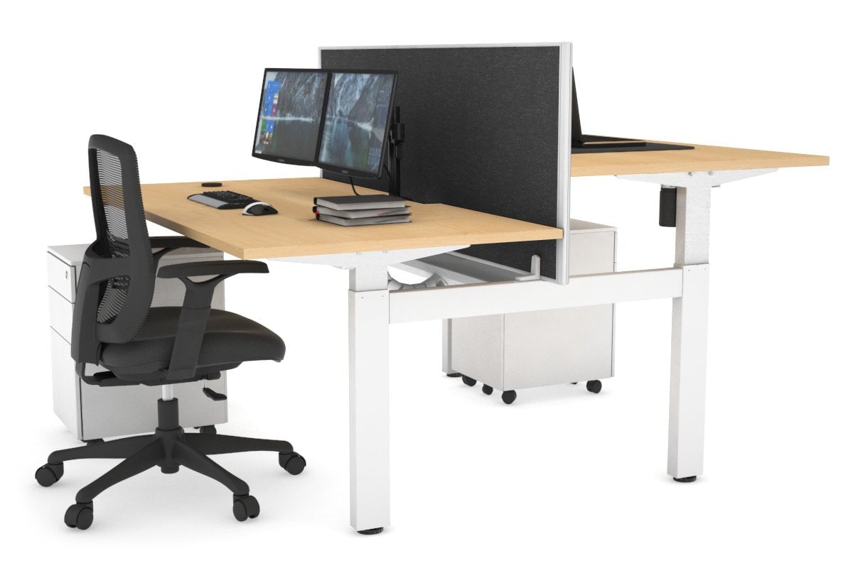 Just Right Height Adjustable 2 Person H-Bench Workstation - White Frame [1200L x 800W with Cable Scallop] Jasonl maple moody charcoal (820H x 1200W) white cable tray