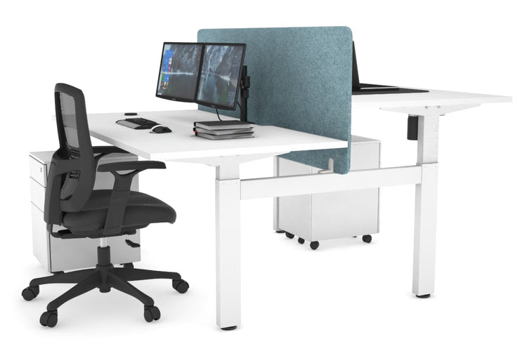 Just Right Height Adjustable 2 Person H-Bench Workstation - White Frame [1200L x 800W with Cable Scallop] Jasonl white blue echo panel (820H x 1200W) none