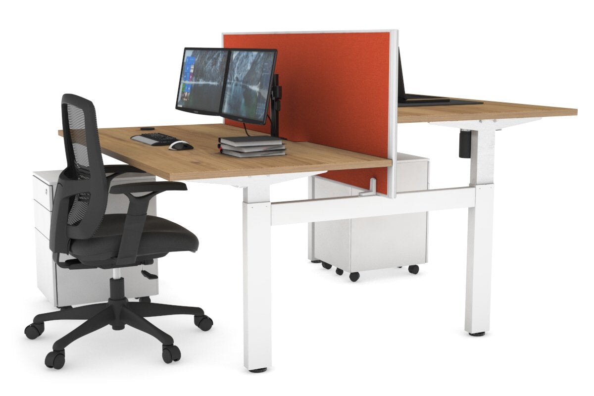 Just Right Height Adjustable 2 Person H-Bench Workstation - White Frame [1200L x 800W with Cable Scallop] Jasonl salvage oak squash orange (820H x 1200W) none