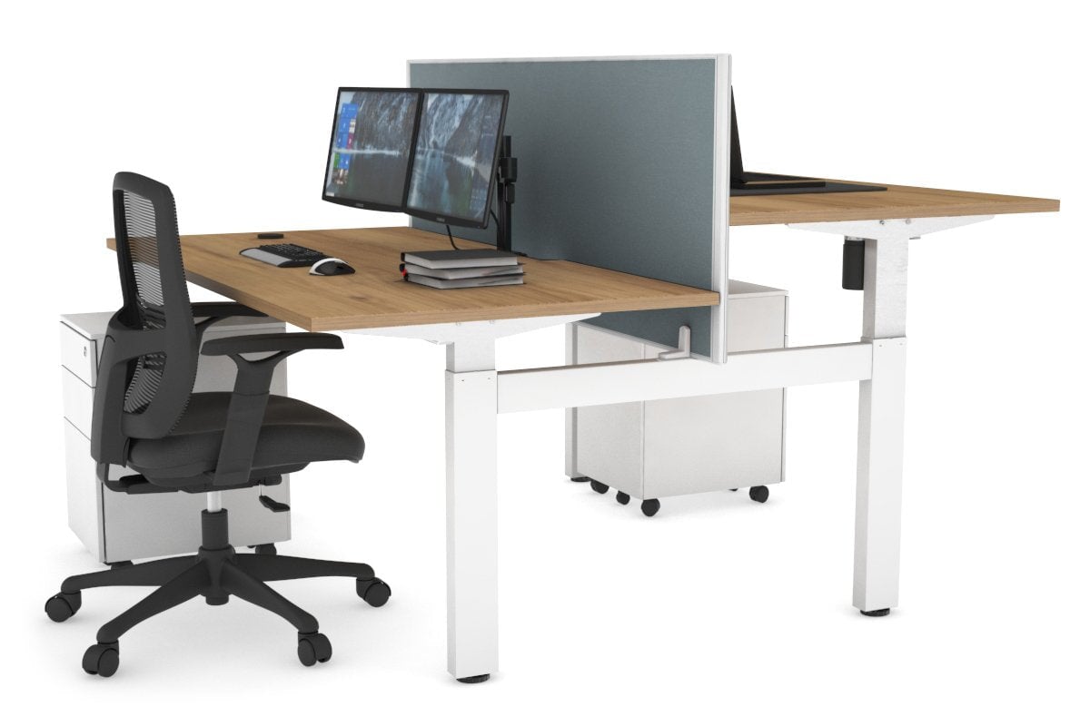 Just Right Height Adjustable 2 Person H-Bench Workstation - White Frame [1200L x 800W with Cable Scallop] Jasonl salvage oak cool grey (820H x 1200W) none