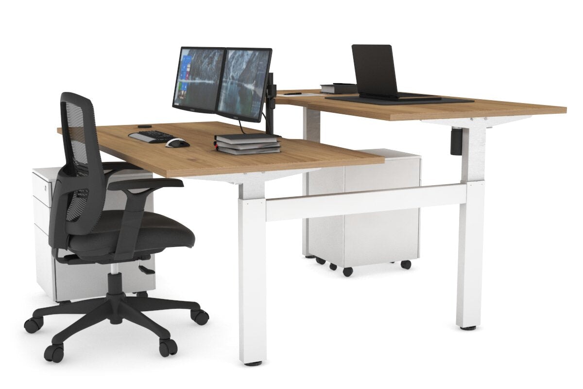 Just Right Height Adjustable 2 Person H-Bench Workstation - White Frame [1200L x 800W with Cable Scallop] Jasonl salvage oak none none