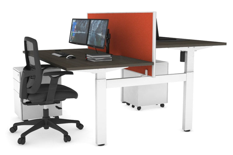 Just Right Height Adjustable 2 Person H-Bench Workstation - White Frame [1200L x 800W with Cable Scallop] Jasonl dark oak squash orange (820H x 1200W) none