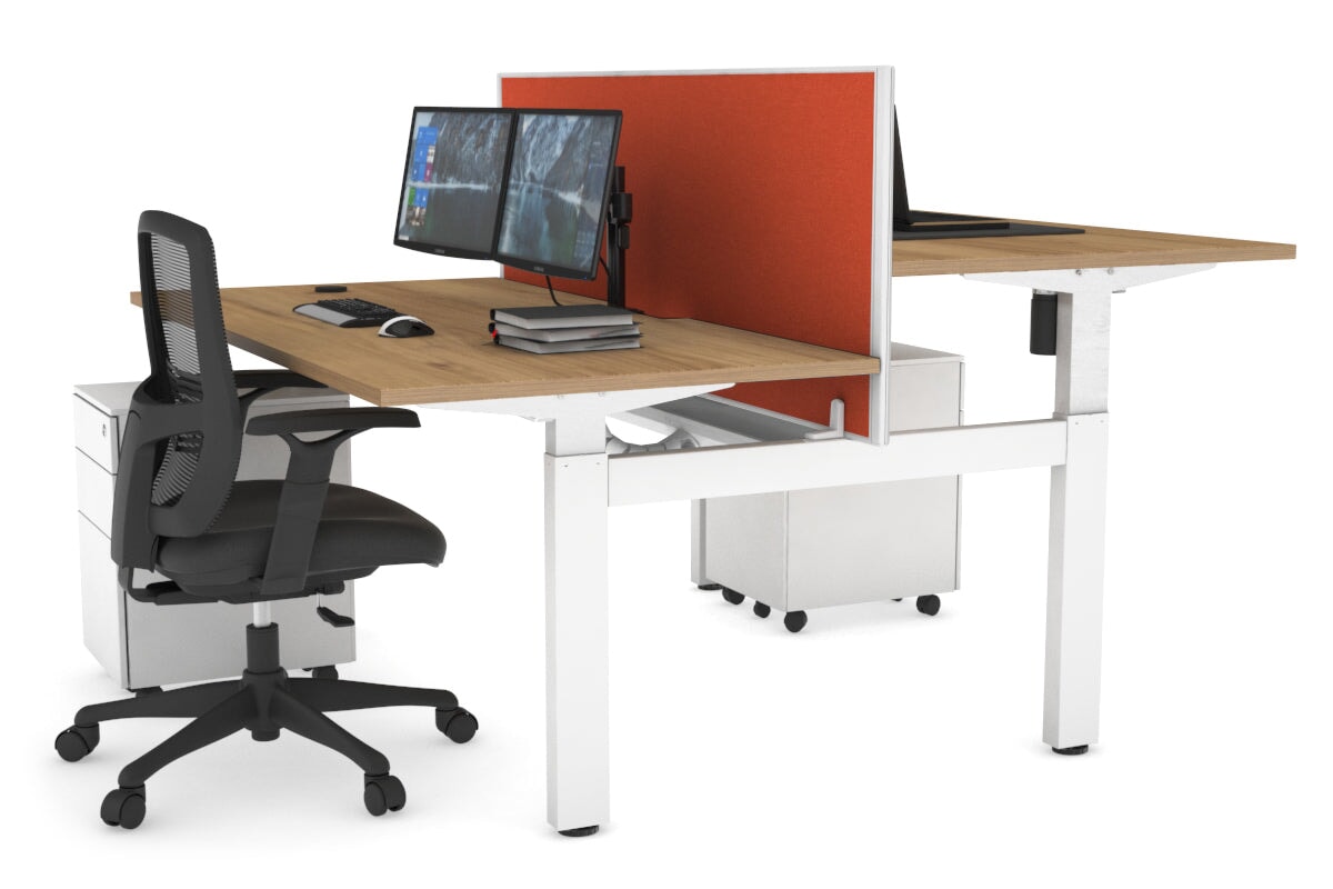 Just Right Height Adjustable 2 Person H-Bench Workstation - White Frame [1600L x 800W with Cable Scallop] Jasonl salvage oak squash orange (820H x 1600W) white cable tray