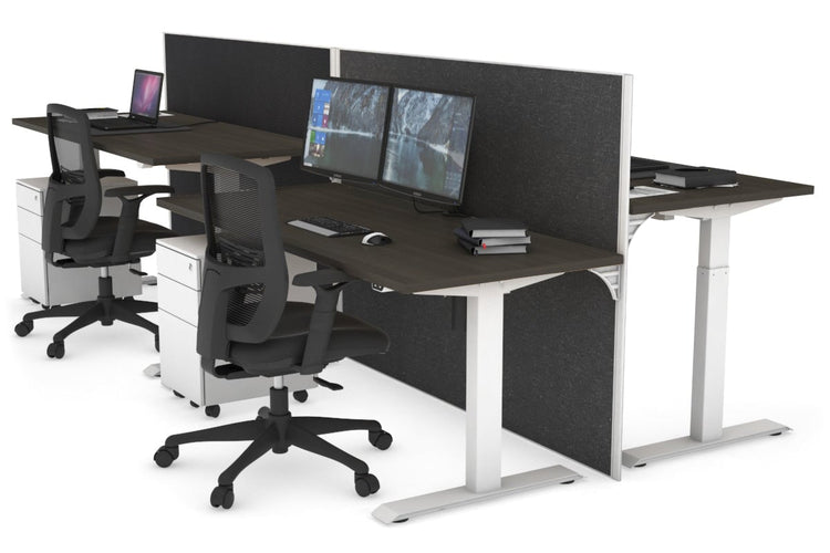 Just Right Height Adjustable 4 Person Bench Workstation [1200L x 700W] Jasonl white leg dark oak moody charchoal (1200H x 1200W)