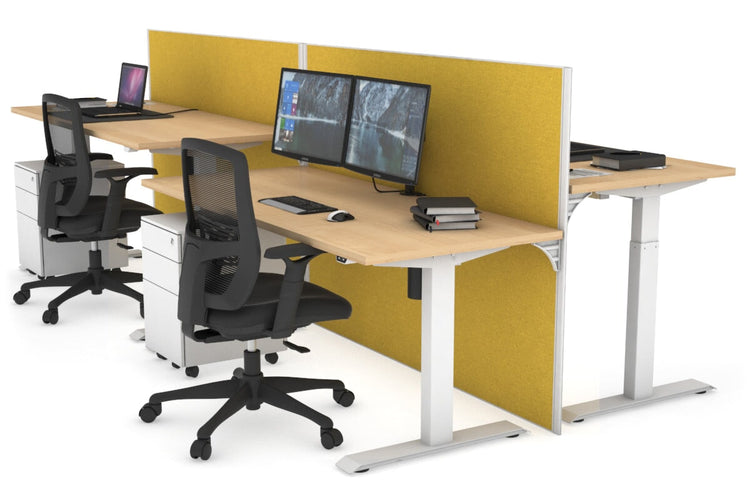 Just Right Height Adjustable 4 Person Bench Workstation [1200L x 700W] Jasonl white leg maple mustard yellow (1200H x 1200W)