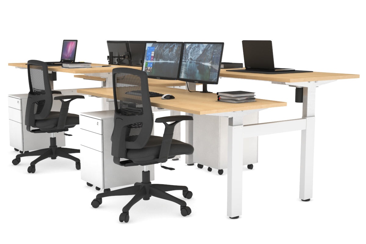 Just Right Height Adjustable 4 Person H-Bench Workstation - White Frame [1400L x 700W] Jasonl maple none none