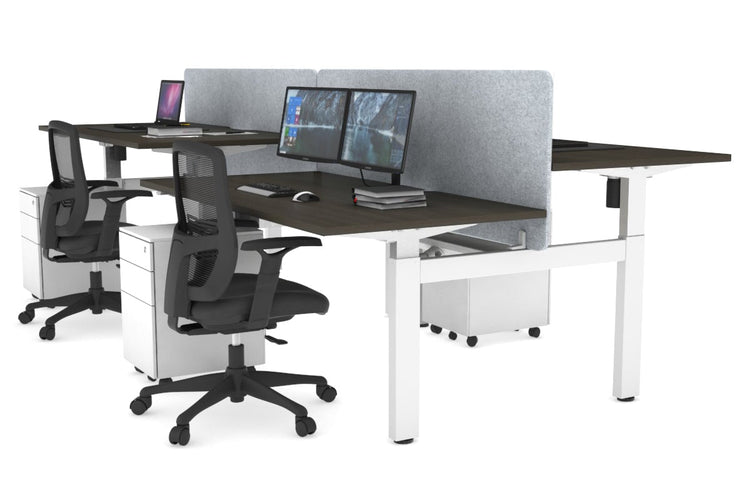 Just Right Height Adjustable 4 Person H-Bench Workstation - White Frame [1600L x 800W] Jasonl dark oak light grey echo panel (820H x 1600W) white cable tray