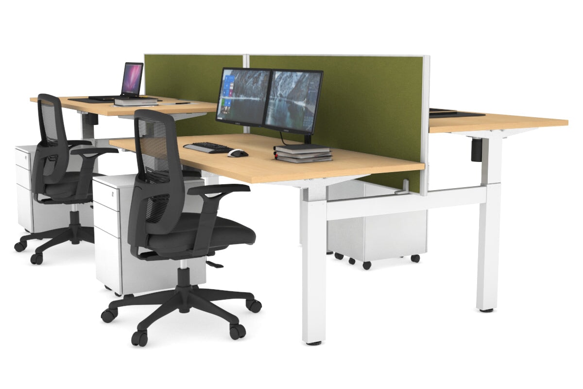 Just Right Height Adjustable 4 Person H-Bench Workstation - White Frame [1600L x 800W] Jasonl maple green moss (820H x 1600W) none