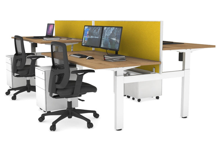 Just Right Height Adjustable 4 Person H-Bench Workstation - White Frame [1600L x 800W] Jasonl salvage oak mustard yellow (820H x 1600W) white cable tray