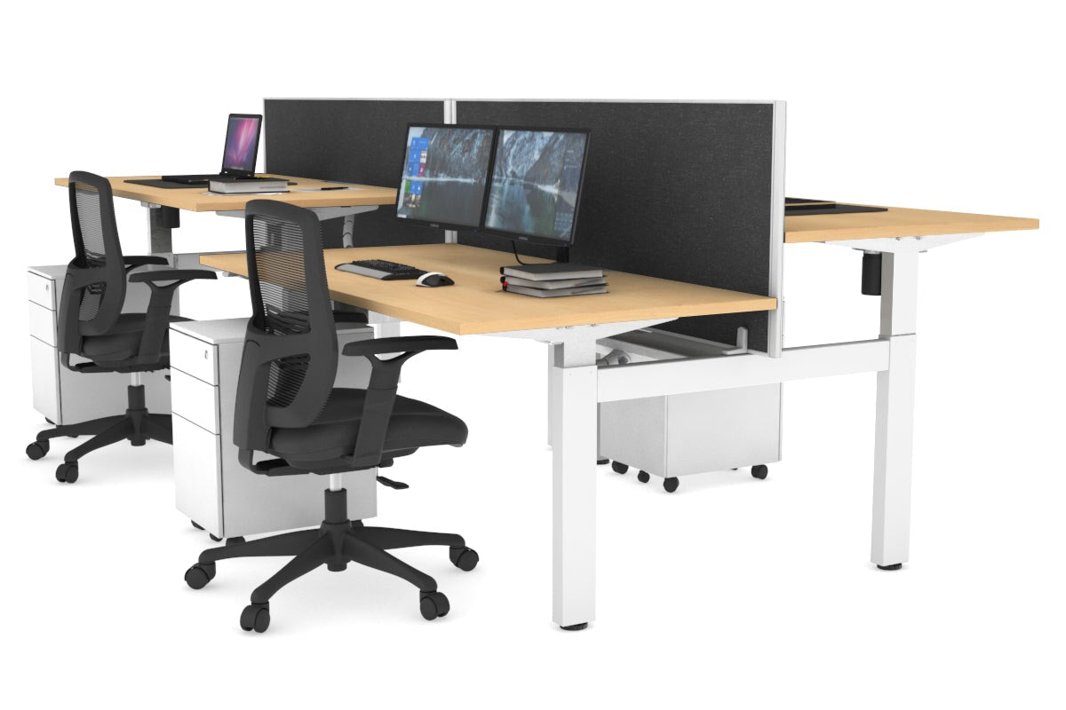 Just Right Height Adjustable 4 Person H-Bench Workstation - White Frame [1600L x 800W] Jasonl maple moody charcoal (820H x 1600W) white cable tray