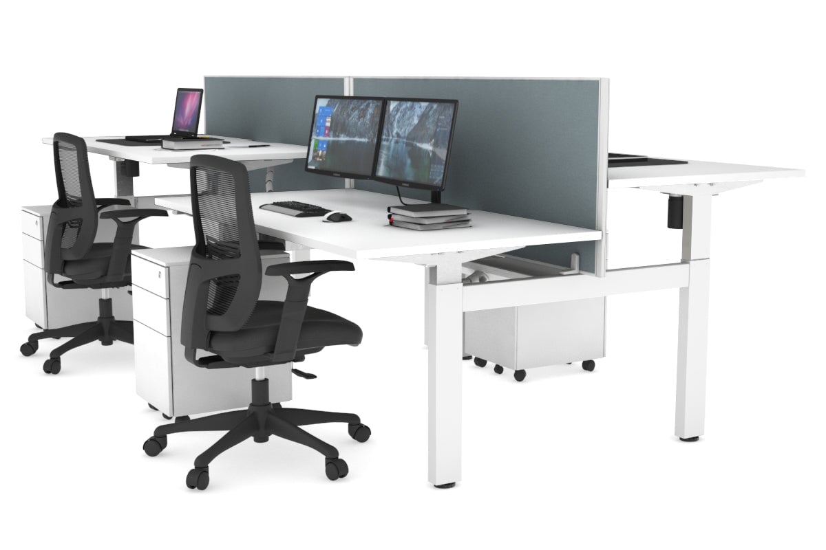 Just Right Height Adjustable 4 Person H-Bench Workstation - White Frame [1600L x 800W] Jasonl white cool grey (820H x 1600W) white cable tray
