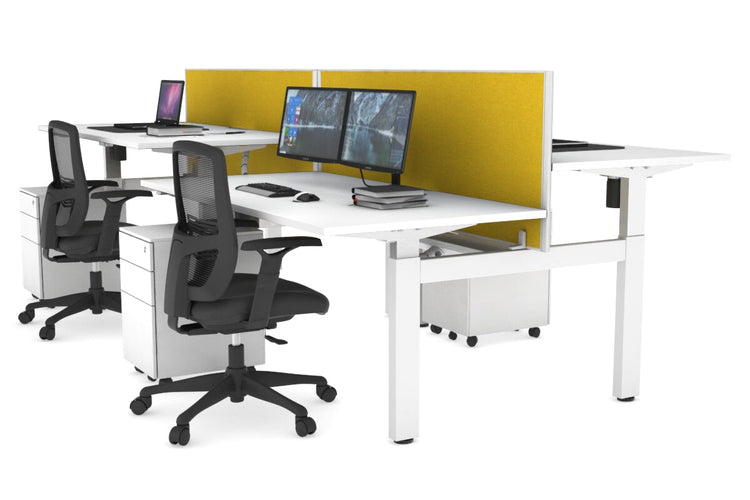 Just Right Height Adjustable 4 Person H-Bench Workstation - White Frame [1600L x 800W] Jasonl white mustard yellow (820H x 1600W) white cable tray