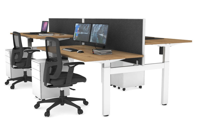 Just Right Height Adjustable 4 Person H-Bench Workstation - White Frame [1600L x 800W] Jasonl salvage oak moody charcoal (820H x 1600W) none