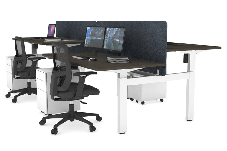 Just Right Height Adjustable 4 Person H-Bench Workstation - White Frame [1600L x 800W] Jasonl dark oak dark grey echo panel (820H x 1600W) white cable tray
