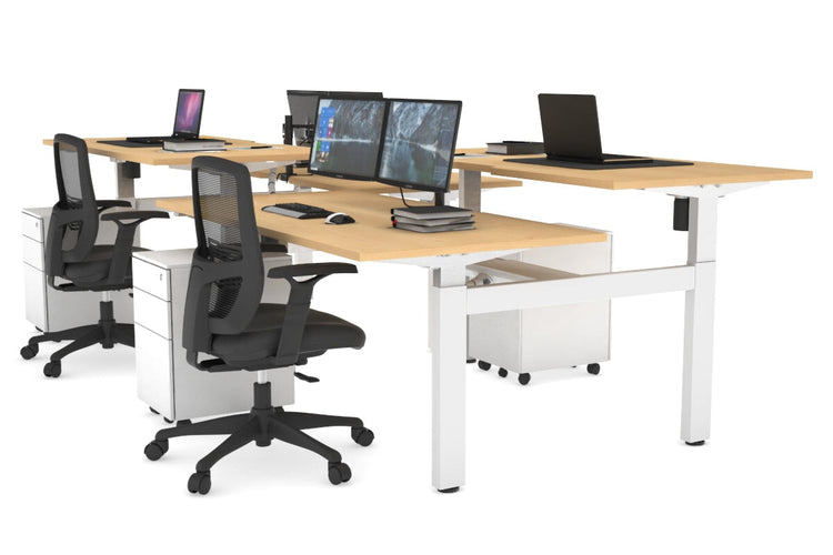 Just Right Height Adjustable 4 Person H-Bench Workstation - White Frame [1600L x 800W] Jasonl maple none white cable tray