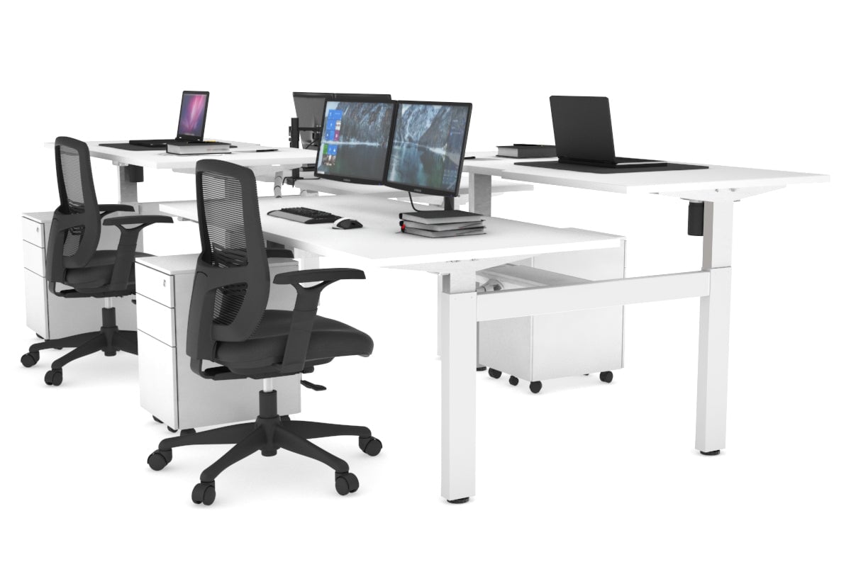 Just Right Height Adjustable 4 Person H-Bench Workstation - White Frame [1600L x 800W] Jasonl white none white cable tray