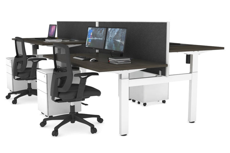 Just Right Height Adjustable 4 Person H-Bench Workstation - White Frame [1600L x 800W] Jasonl dark oak moody charcoal (820H x 1600W) none