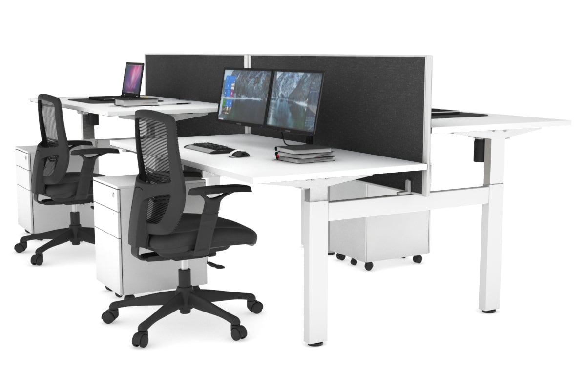 Just Right Height Adjustable 4 Person H-Bench Workstation - White Frame [1600L x 800W] Jasonl white moody charcoal (820H x 1600W) none