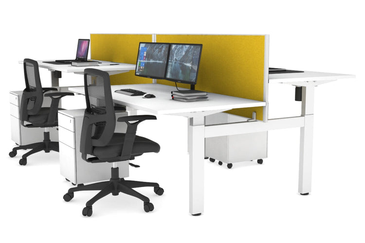 Just Right Height Adjustable 4 Person H-Bench Workstation - White Frame [1600L x 800W] Jasonl white mustard yellow (820H x 1600W) none