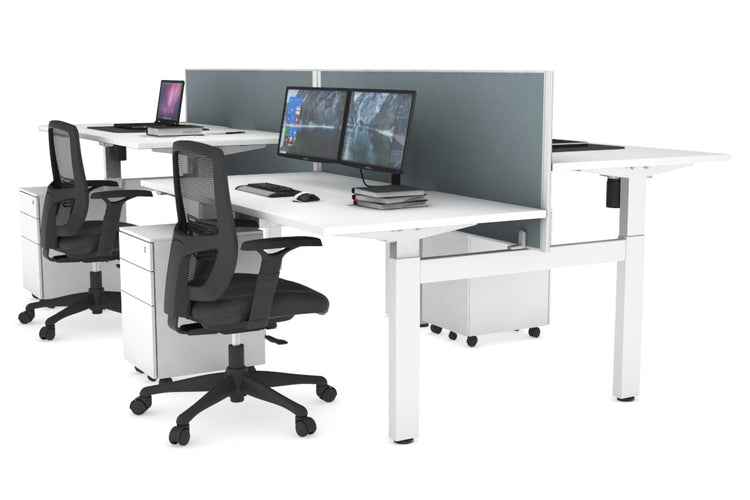 Just Right Height Adjustable 4 Person H-Bench Workstation - White Frame [1600L x 800W] Jasonl white cool grey (820H x 1600W) none