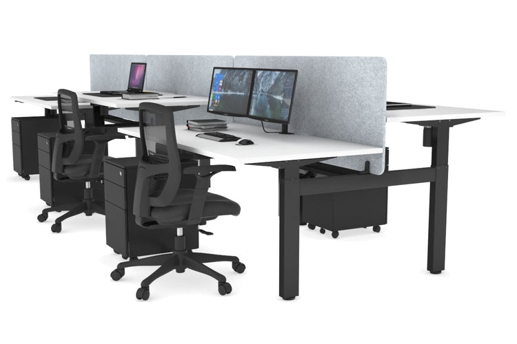 Just Right Height Adjustable 6 Person H-Bench Workstation - Black Frame [1200L x 800W with Cable Scallop] Jasonl white light grey echo panel (820H x 1200W) black cable tray