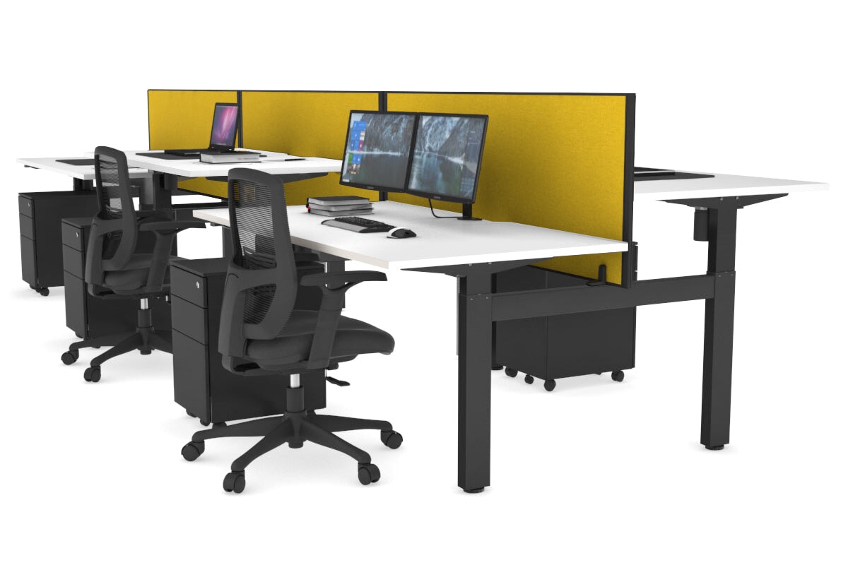 Just Right Height Adjustable 6 Person H-Bench Workstation - Black Frame [1200L x 800W with Cable Scallop] Jasonl white mustard yellow (820H x 1200W) none