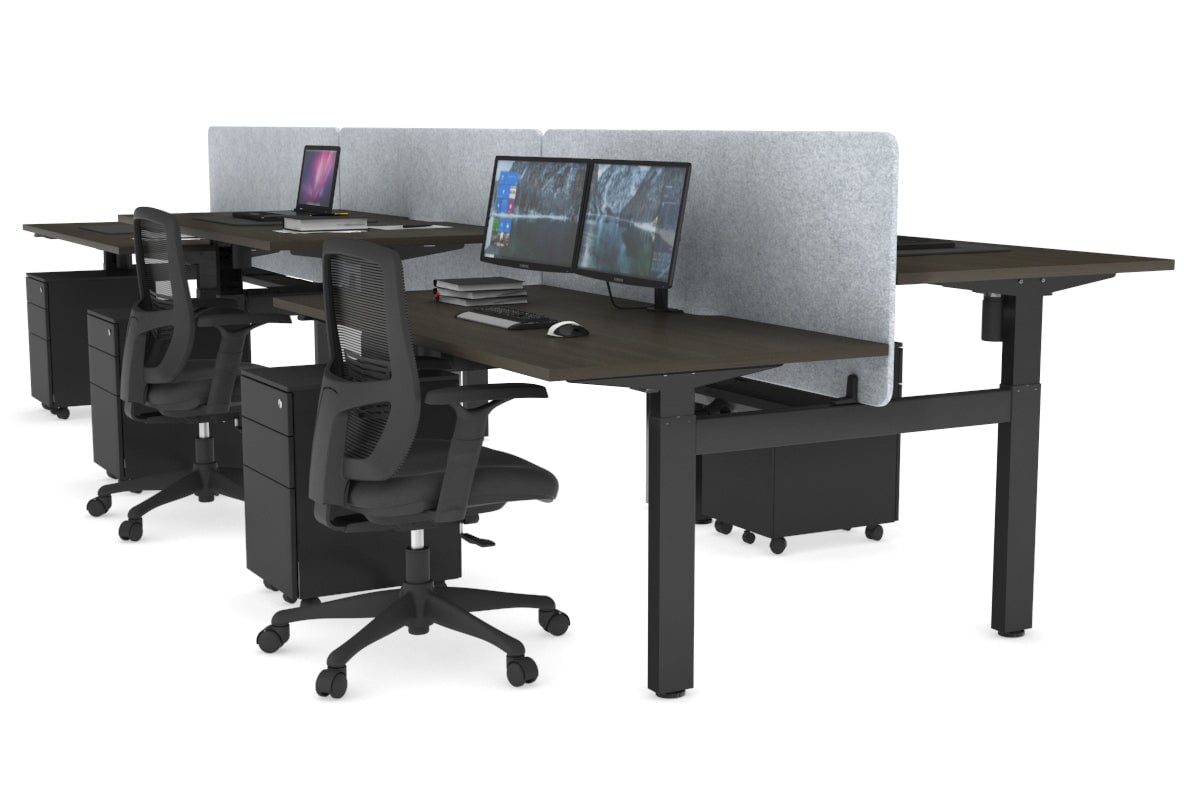 Just Right Height Adjustable 6 Person H-Bench Workstation - Black Frame [1200L x 800W with Cable Scallop] Jasonl dark oak light grey echo panel (820H x 1200W) black cable tray