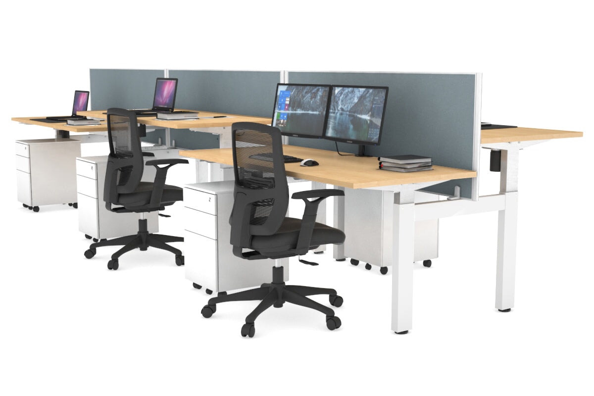 Just Right Height Adjustable 6 Person H-Bench Workstation - White Frame [1200L x 700W] Jasonl maple cool grey (820H x 1200W) none