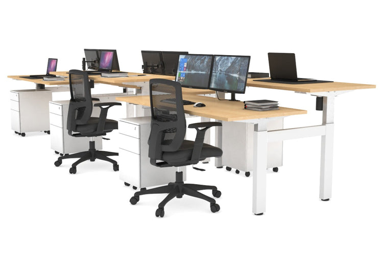 Just Right Height Adjustable 6 Person H-Bench Workstation - White Frame [1200L x 700W] Jasonl maple none none