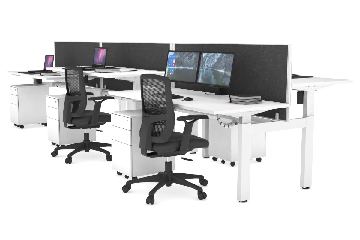 Just Right Height Adjustable 6 Person H-Bench Workstation - White Frame [1200L x 700W] Jasonl white moody charcoal (820H x 1200W) white cable tray