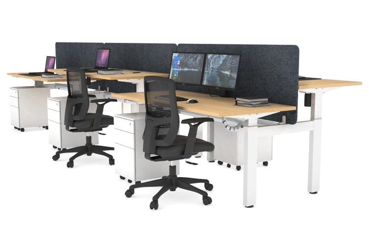 Just Right Height Adjustable 6 Person H-Bench Workstation - White Frame [1200L x 700W] Jasonl maple dark grey echo panel (820H x 1200W) white cable tray