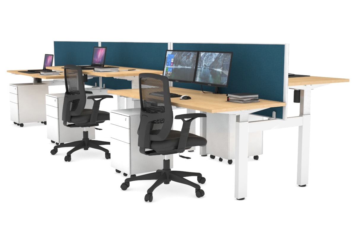 Just Right Height Adjustable 6 Person H-Bench Workstation - White Frame [1200L x 700W] Jasonl maple deep blue (820H x 1200W) none