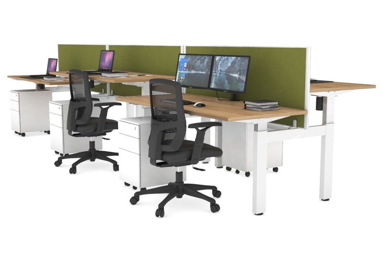 Just Right Height Adjustable 6 Person H-Bench Workstation - White Frame [1200L x 700W] Jasonl salvage oak green moss (820H x 1200W) none