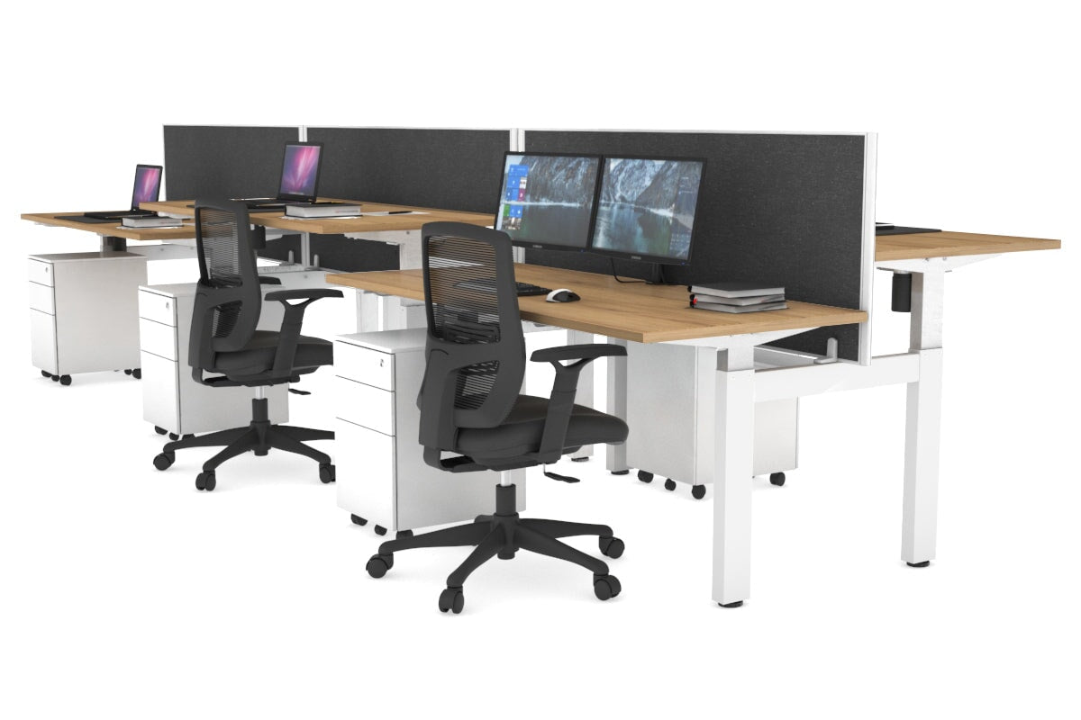 Just Right Height Adjustable 6 Person H-Bench Workstation - White Frame [1200L x 700W] Jasonl salvage oak moody charcoal (820H x 1200W) none