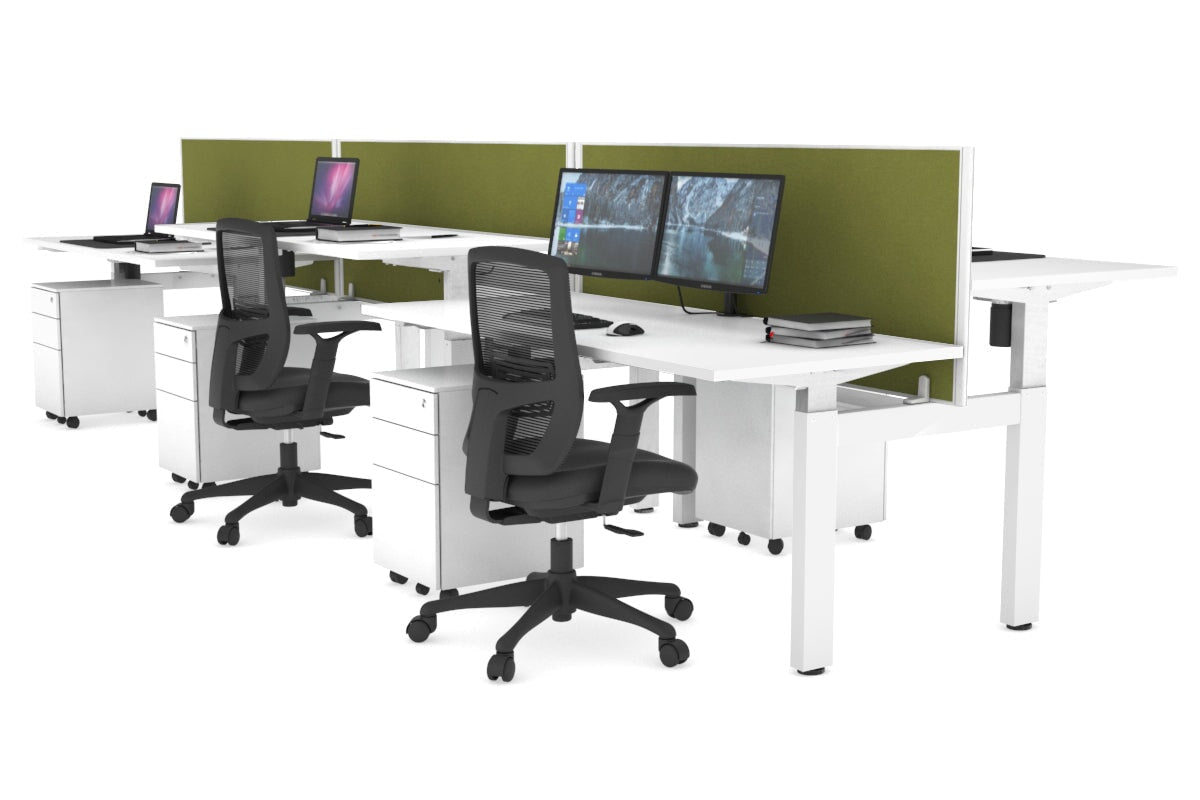 Just Right Height Adjustable 6 Person H-Bench Workstation - White Frame [1200L x 700W] Jasonl white green moss (820H x 1200W) none