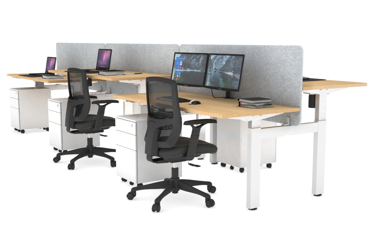 Just Right Height Adjustable 6 Person H-Bench Workstation - White Frame [1200L x 700W] Jasonl maple light grey echo panel (820H x 1200W) none