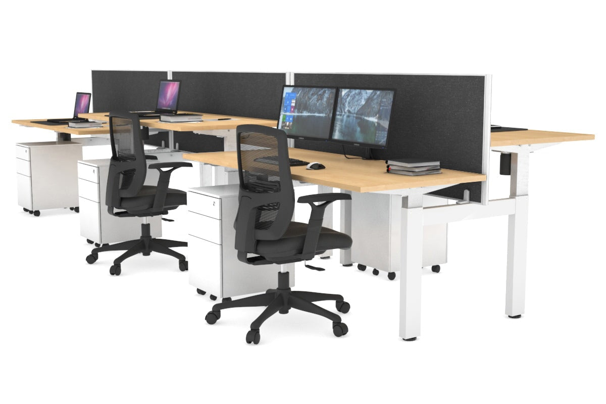 Just Right Height Adjustable 6 Person H-Bench Workstation - White Frame [1200L x 700W] Jasonl maple moody charcoal (820H x 1200W) none