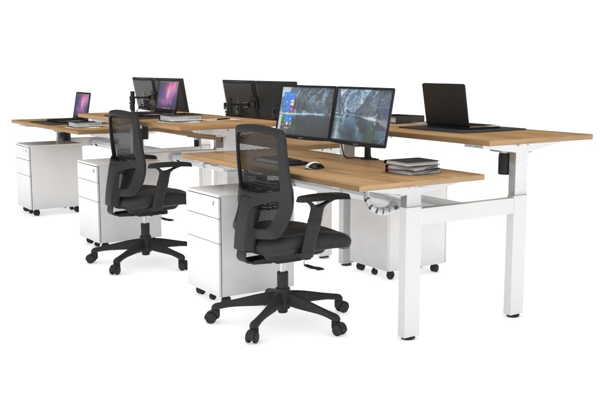 Just Right Height Adjustable 6 Person H-Bench Workstation - White Frame [1200L x 700W] Jasonl salvage oak none white cable tray