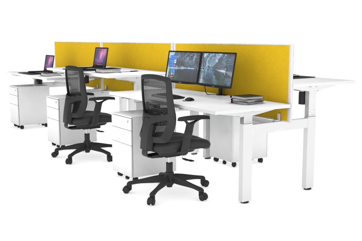 Just Right Height Adjustable 6 Person H-Bench Workstation - White Frame [1200L x 700W] Jasonl white mustard yellow (820H x 1200W) none