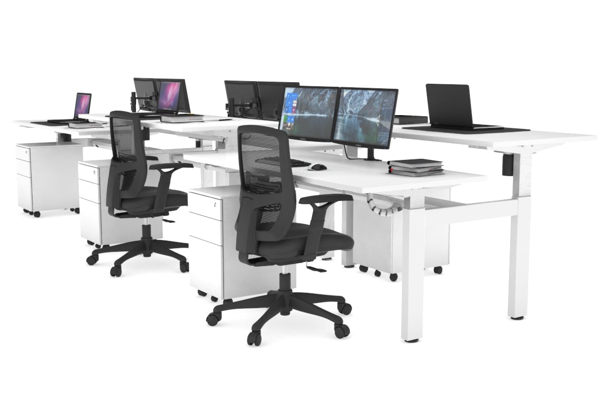 Just Right Height Adjustable 6 Person H-Bench Workstation - White Frame [1200L x 700W] Jasonl white none white cable tray