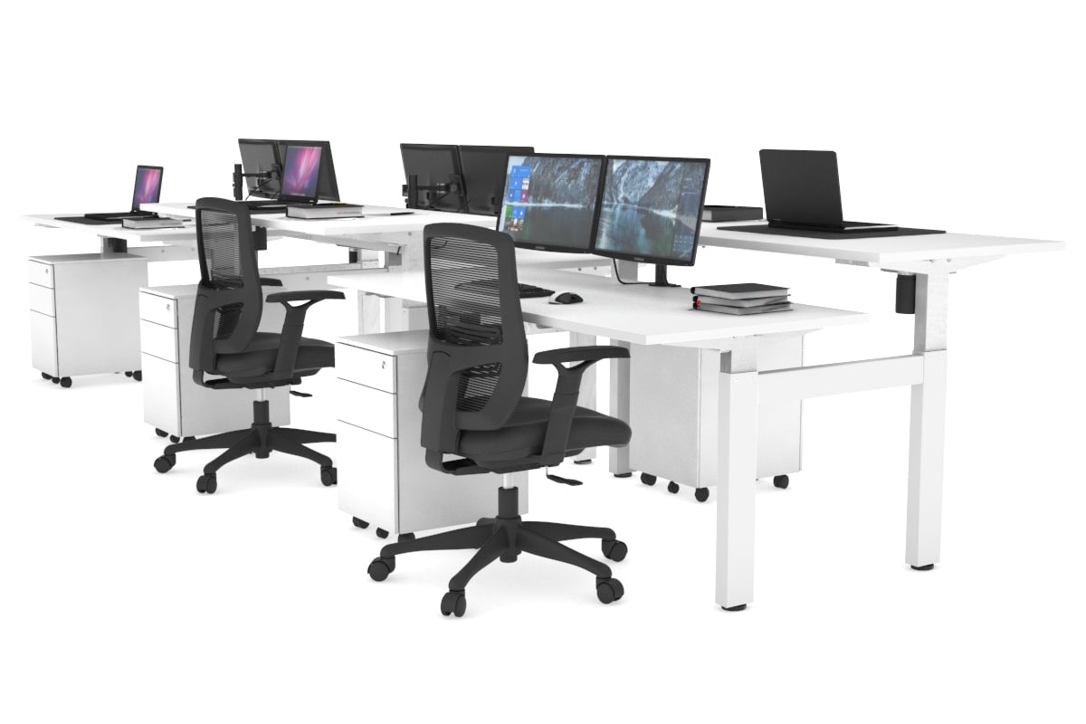 Just Right Height Adjustable 6 Person H-Bench Workstation - White Frame [1200L x 700W] Jasonl white none none
