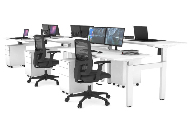 Just Right Height Adjustable 6 Person H-Bench Workstation - White Frame [1200L x 700W] Jasonl white none none