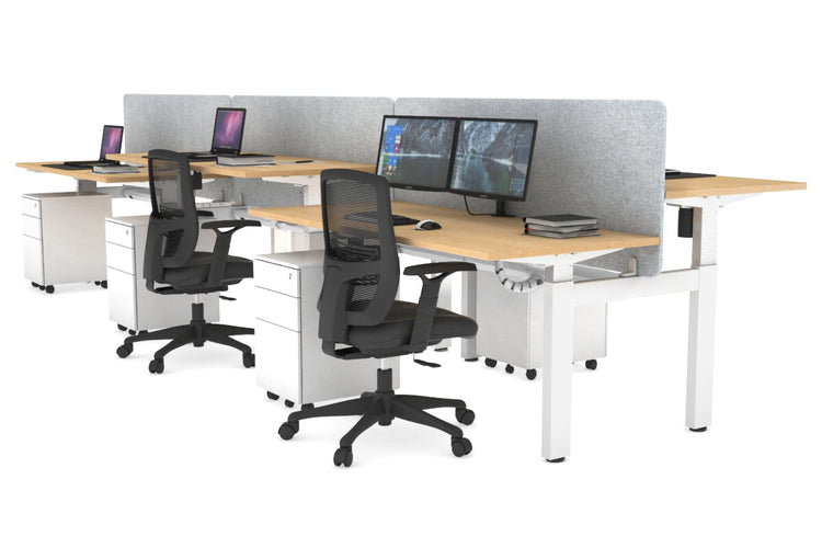 Just Right Height Adjustable 6 Person H-Bench Workstation - White Frame [1200L x 700W] Jasonl maple light grey echo panel (820H x 1200W) white cable tray