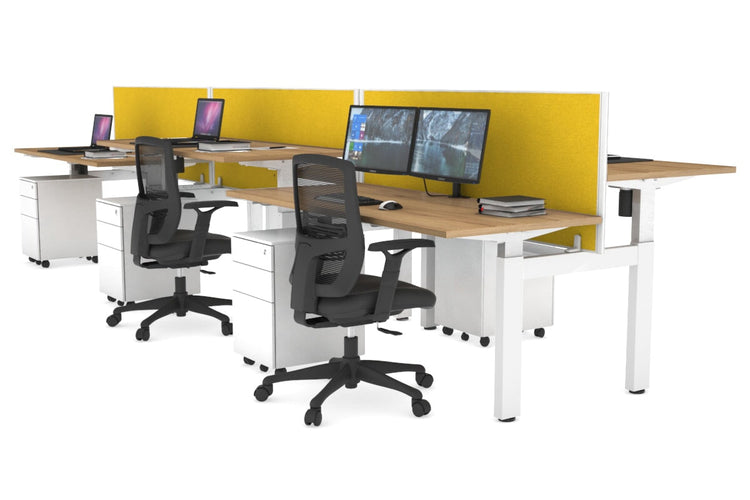 Just Right Height Adjustable 6 Person H-Bench Workstation - White Frame [1200L x 700W] Jasonl salvage oak mustard yellow (820H x 1200W) none