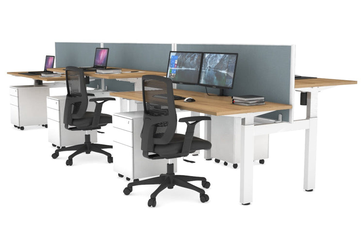 Just Right Height Adjustable 6 Person H-Bench Workstation - White Frame [1200L x 700W] Jasonl salvage oak cool grey (820H x 1200W) none
