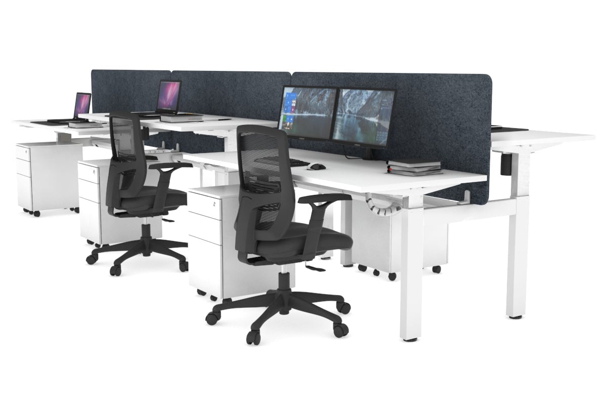 Just Right Height Adjustable 6 Person H-Bench Workstation - White Frame [1200L x 700W] Jasonl white dark grey echo panel (820H x 1200W) white cable tray