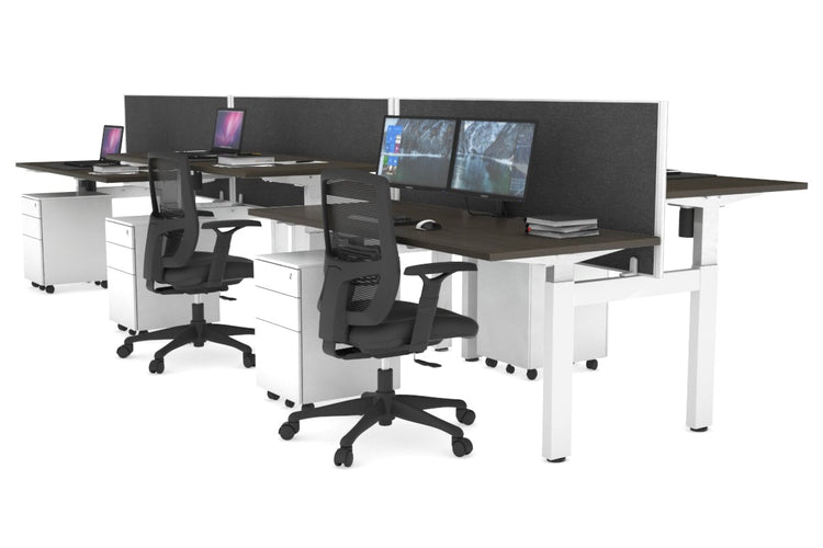 Just Right Height Adjustable 6 Person H-Bench Workstation - White Frame [1200L x 700W] Jasonl dark oak moody charcoal (820H x 1200W) none