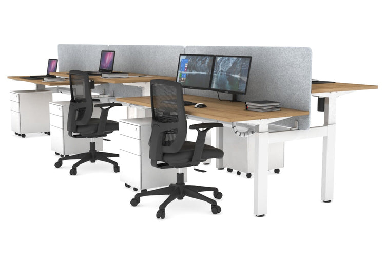 Just Right Height Adjustable 6 Person H-Bench Workstation - White Frame [1200L x 700W] Jasonl salvage oak light grey echo panel (820H x 1200W) white cable tray
