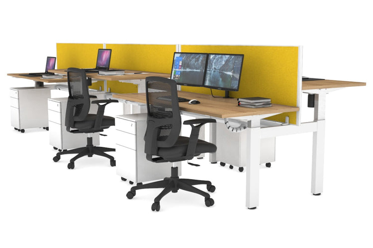 Just Right Height Adjustable 6 Person H-Bench Workstation - White Frame [1200L x 700W] Jasonl salvage oak mustard yellow (820H x 1200W) white cable tray
